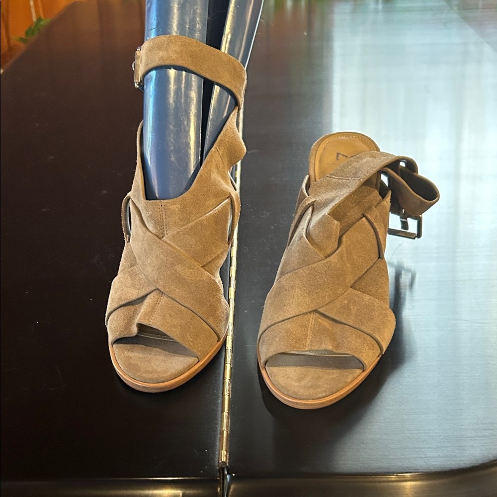 Marc Fisher Beige Suede Crisscross Sandals